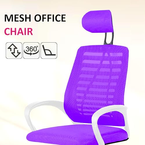 Image of Casa Copenhagen,Mesh Office Desk,Rocking Ergonomic Computer Chair Adjustable High with Headrest and Comfortable Armrest Swivel Chair - Purple & White Handle