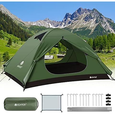 Zelt, V VONTOX Ultraleichte Camping Zelt, Kuppelzelt 2-3 Personen Wasserdichtes, 3-4 Staffel, Aluminum Zeltstange, Kompaktes, Sofortiges Aufstellen für Strand, Trekking, Camping und Outdoor (Grün) Cover