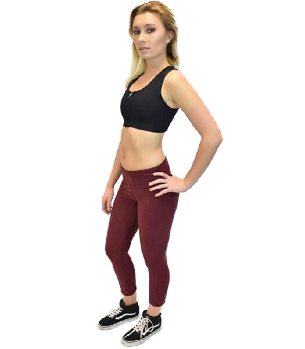 ALIGNMEDMid-Calf Capri Fitness Pants - Sexy Stylish Design, Premium Quality Leggings for Yoga, Running, Gym and Cross Fit (Red Wine, Large)