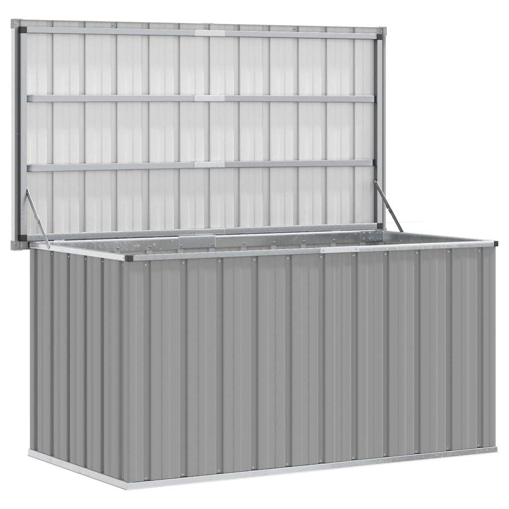 Cassapanca da giardino grigio in acciaio zincato, 129 x 67 x 65 cm, resistente alle intemperie, impermeabile, con coperchio ribaltabile, spazio per cuscini, attrezzi, balcone, terrazza