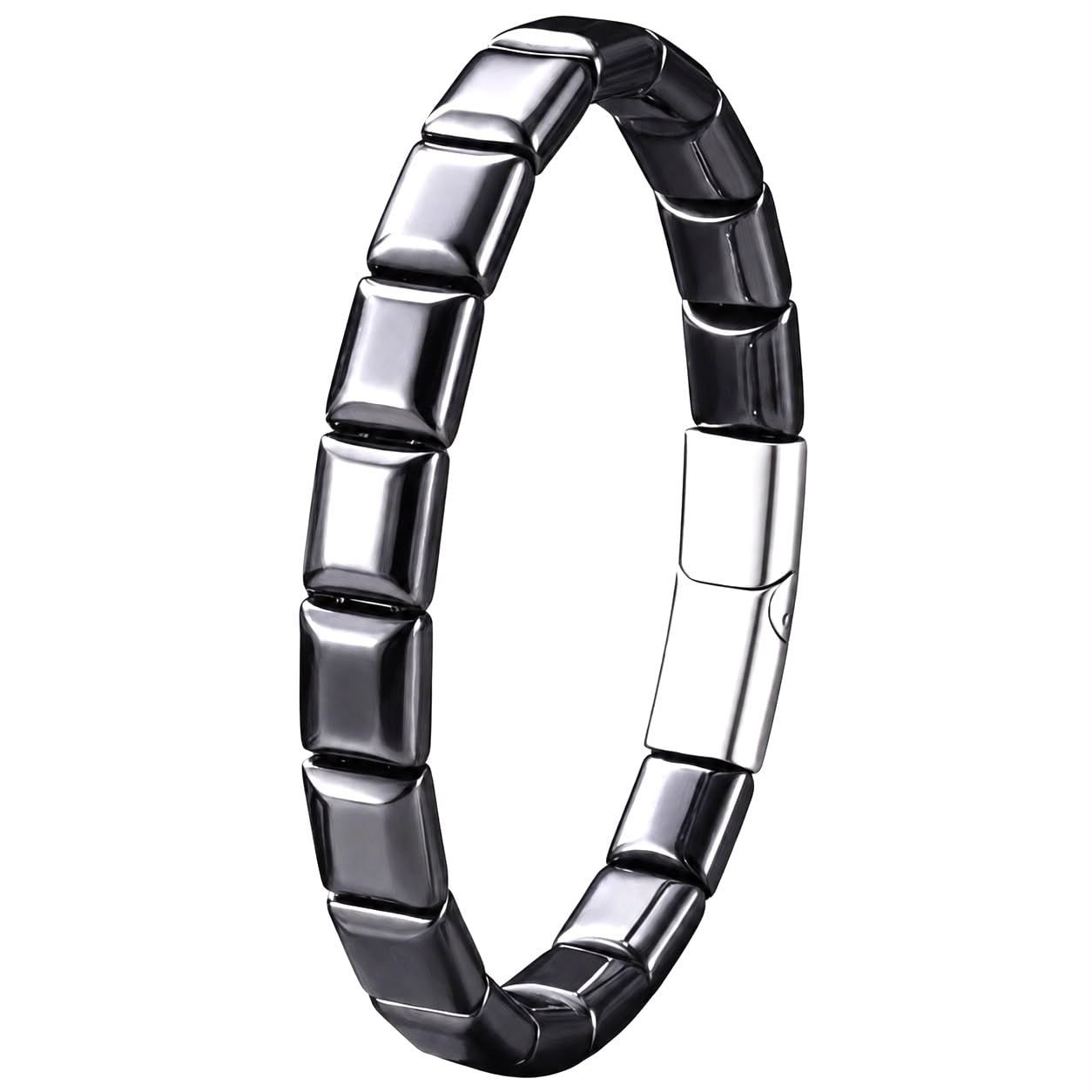 Bracelet Hématite Homme - Bracelet en Pierre Naturelle Véritable, Perles Rectangles avec Fermoir Aimanté Haute Qualité et Pochette en Velours, LesBacos