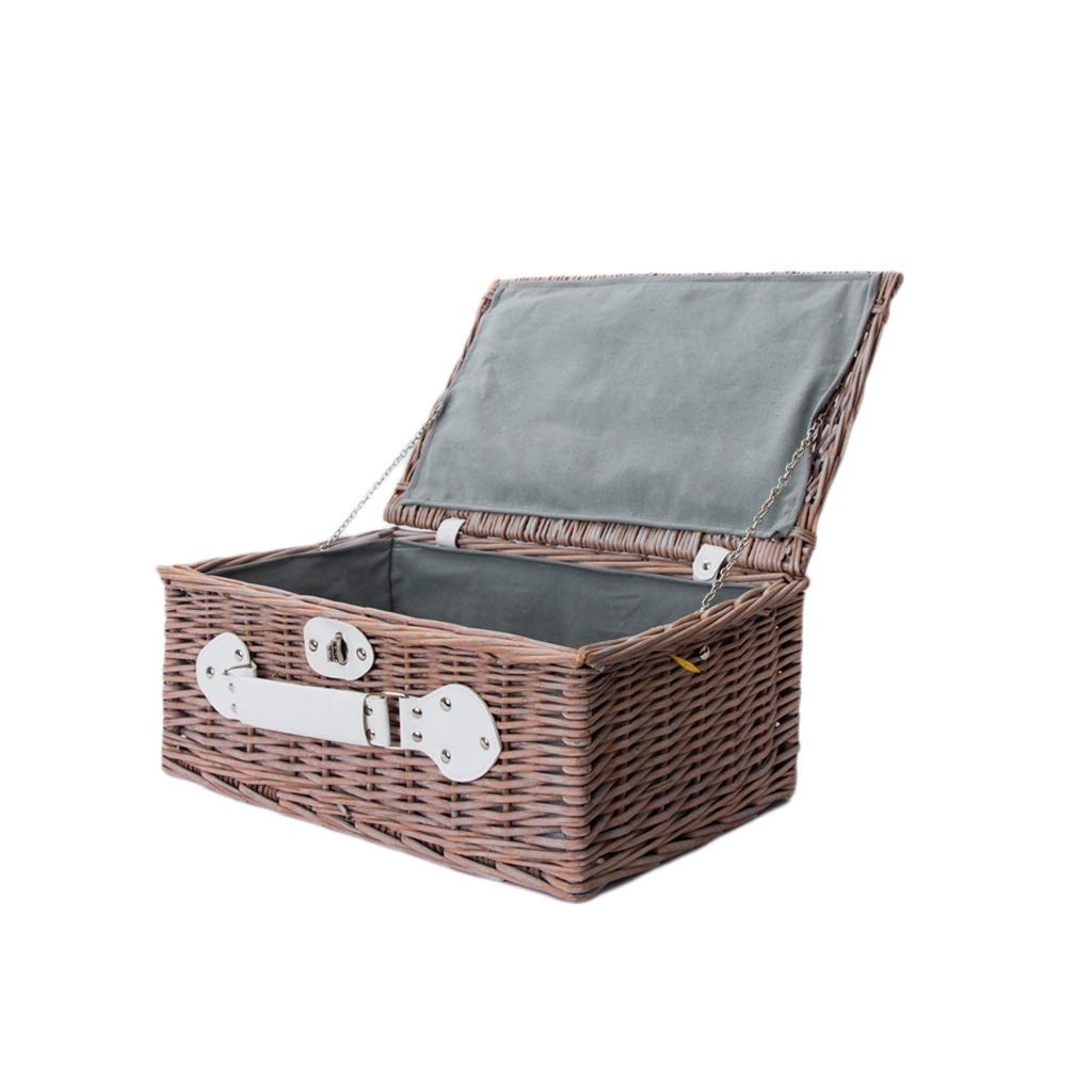 Storage Basket,Picnic Bags Outdoor Hand-woven Rectangle with Lid Box Camping Hamper Fruit Woven Baskets Travel