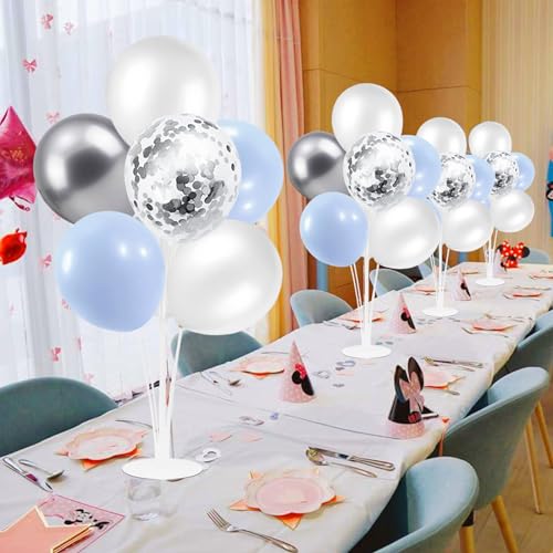 Image of ZJDHPTY 4Set Light Blue Silver Balloon Stand Table Centerpieces Party Decor | Boy Baby Shower Decorations,Birthday Graduation Bridal Shower Baptism Corporate Retirement New Years Eve Party Supplies
