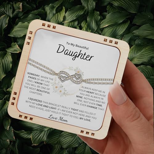 Image of Mothers Day Gifts To My Beautiful Daughter Always Keep Me in Your Heart Love Mom, 925 Sterling Silver Infinity Bracelet with message card, Festival Gift for Daughter (From Mom)