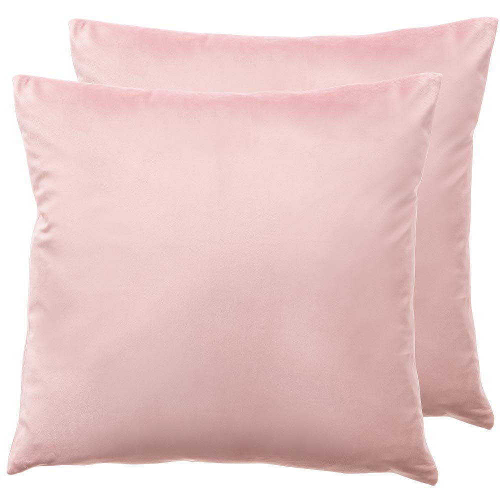 lalaLOOM Velvet Throw Pillow Covers, Set of 2 Decorative Square Pillows Home Decor, Soft Accent Cases, Silky Machine Washable Pillowcases for Sofa, Couch, Bedroom, Living Room, 16x16, Dusty Rose