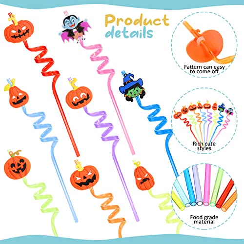 24Pcs Halloween Straws, Liangxiang Reusable Plastic Pumpkin Witch Straws Party Drinking Straws For Halloween Kids Birthday Baby Shower Decoration - 8 Colors Party Straws, Each Color With 3Pcs #TOP2
