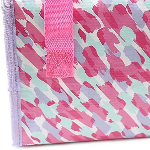 Fashion Stationery Lunch Bag Insulated Cooler Kids Adults Folding Reusable Pack Lunch Bags for Women Girls in Pink Painterly Watercolour Design
