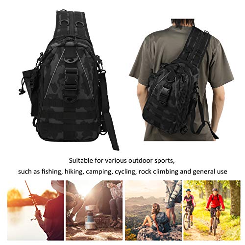 EVTSCAN Fishing Mountaineering Outdoor Backpack Messenger Bag for Unisex Canvas 4 Colors (Black Camouflage)3