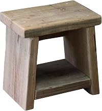 OLD ASHIBA Step Stool (with middle shelf), Height 11.8 x Width 11.8 x Depth 7.9 inches (30 x 30 x 20 cm), Unpainted, Scaffold Board, Old Wood, Antique Wood, Wooden Table, Bedside Shelf, Bedside Table
