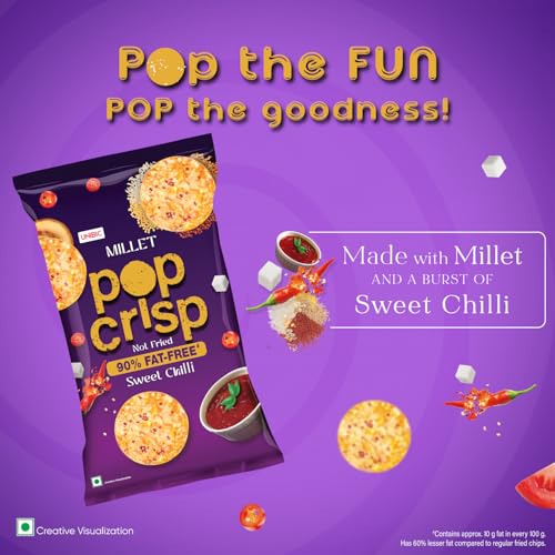 Image of UNIBIC Pop Crisp I Millet Chips I Sweet Chilli I Popped Chips I | Not Baked Not Fried |90% Fat Free | Low Calorie | Healthy Snacks | 40 Grams (Pack of 2)