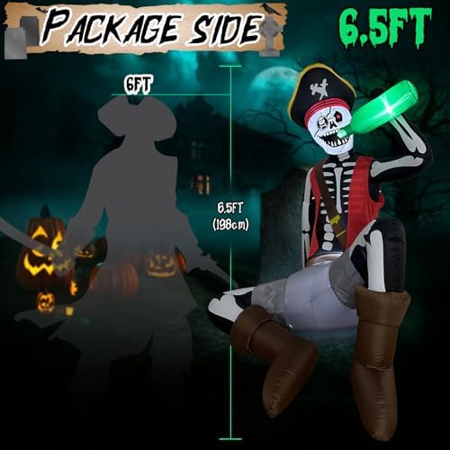 51DWnrWSWkL._AC_ Piratenskelett, aufblasbar, Halloween-Dekoration, Outdoor, mit Lichtern | Lustiger Halloween-Piraten-Blow Ups, riesiger Piraten-aufblasbarer Dekor, beleuchtetes Skelett, aufblasbar für Hof, Garten