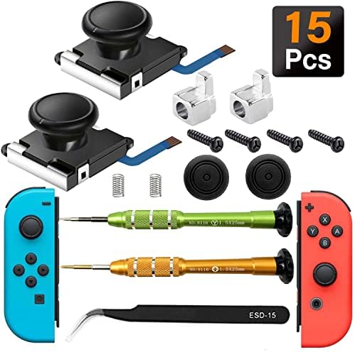 Joycon Joystick Replacement 2 Pack for Fix Drift Nintendo Switch Joy-Con Controller & Switch Lite Joystick Replacement Left/Right Analog Thumb Stick, Metal Latch, Include Y1.5 Screwdrivers