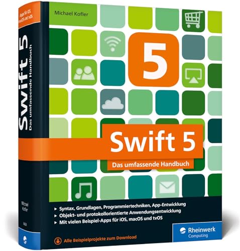 Ya en manzanajugosa.com: Swift 5: Syntax, Grundlagen, Programmiertechniken, App-Entwicklung / Objekt- und protokollorientierte Anwendungsentwicklung / MIt vielen Beispiel-Apps für iOS, macOS und TvOS
