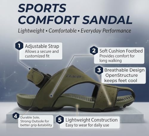 Image of TRACER Causal Sandals for Men's, Stylish & Comfortable, Eva with Rubber Randal Sole, Knitted Upper Lightweight & Breathable, Closure Velcro, Stylish Sandal, Size - 6 to 11