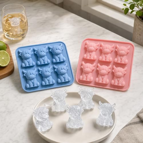 Molde de silicona para cubitos de hielo diseño vaca Highland 2 piezas miniatura 7