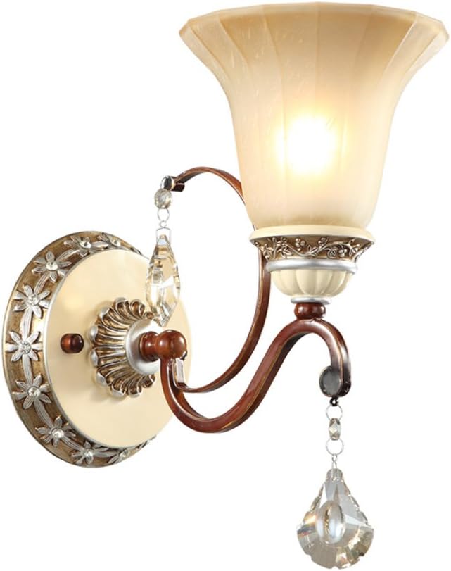 Wall Lamp European Creative Crystal Wrought Iron Vintage Resin Glass TV Wall Bedroom Living Room Staircase Corridor 25.5 * 30cm E27 Lights
