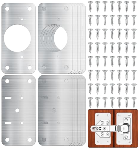 14 Pcs Cabinet Hinges Repair Plate, Upgraded Cabinet Door Hinge Repair Kit, Durable Stainless Steel Mounting Plates with Screws for Kitchen Cabinets, Cupboard Doors, and Furniture, Silver