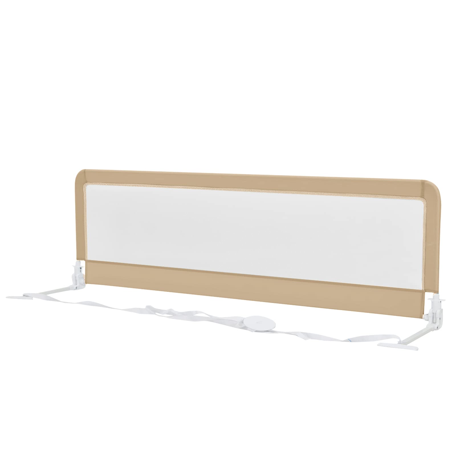 LIFEZEAL Sponda per Lettino Pieghevole 180x56 cm, Sponda di Sicurezza per Bambini con Cinghie, Sponda Letto Rimovibile e Portatile, Morbido Tessuto a Rete Traspirante e Telaio in Acciaio (Beige)
