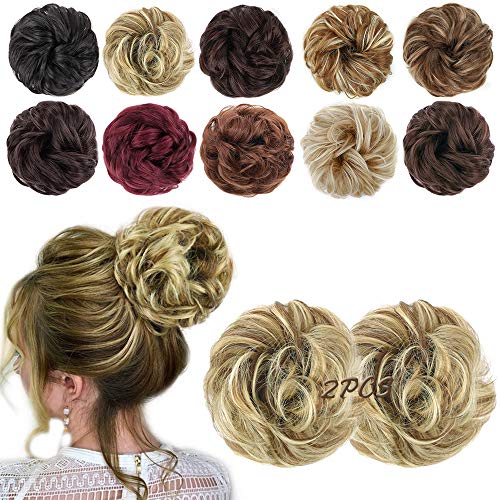 MORICA 2PCS Messy Hair Bun Extensions Curly Wavy Messy Synthetic Chignon Hairpiece Scrunchie Scrunchy Updo Hairpiece for Women