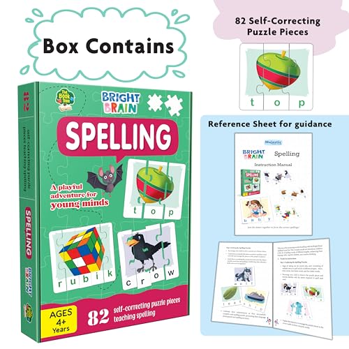 Image of The Book Tree Bright Brain Spellings 82 Piece (20 Sets) Jigsaw Puzzle for Preschoolers, Educational Toy for Learning Space, Gifts for Kids Ages 3 to 6 by Majestic Book Club