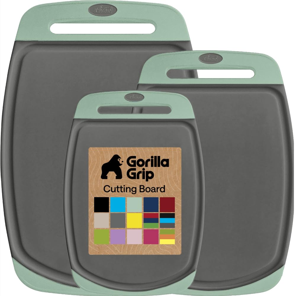 GORILLA GRIP BPA-Free Reversible Kitchen Cutting Board, Set of 3, Gray Mint