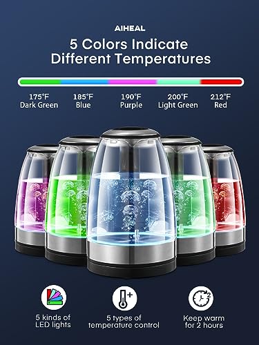 Tetera eléctrica Aiheal 1.7L con control de temperatura y luces LED miniatura 2