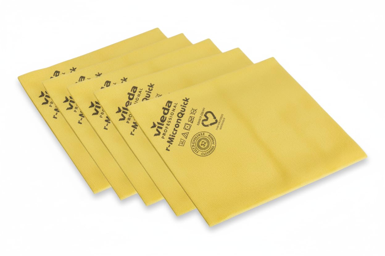Vileda Professional, Tapis r-​MicronQuick, Jaune, 5u, Chiffon Microfibre Ultra‑Fine recyclée, Élimine 99,​99% des bactéries et Virus BCoV, 400 lavages, Séchage sans Traces, Disponible en 4 Couleurs