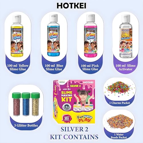 Image of HOTKEI (Make 15+ Slimes) Multicolor Scented DIY Toy Slimy Slime Activator Glue Gel Jelly Putty Making kit Set Toy Birthday Gift for Boys Girls Kids 3 Colored Glue | 1 Activator | Accessories