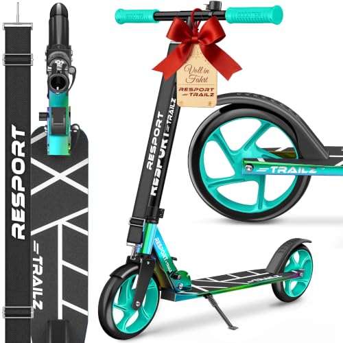 RE:SPORT® Cityroller für Kinder & Erwachsene mit Klingel & Tragegurt | Tretroller Scooter höhenverstellbar & klappbar bis 100 kg | Kinderroller große Räder Kickscooter Kickroller