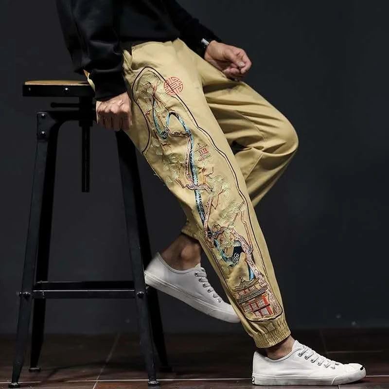Pantalons brodés hommes style chinois finitions soignées coupe sarouel