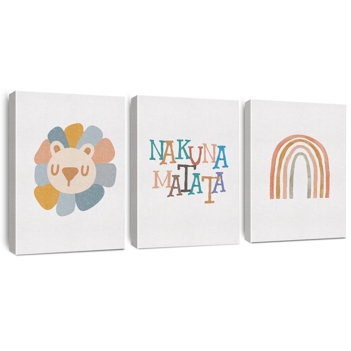 Nursery Canvas Wall Art Set of 3 Hakuna Matata Lion Rainbow Prints Framed Posters 12 x 15 Inch Painting Decoration for Home Nursery