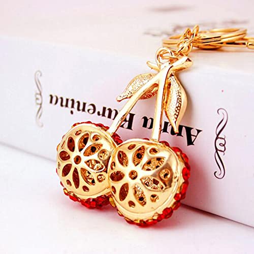 Jzcky Shzrp Cherry Fruit Leaves Crystal Rhinestone Keychain Key Chain Sparkling Key Ring Charm Purse Pendant Handbag Bag Decoration Holiday Gift #TOP3