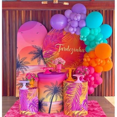 Longwu Summer Tropical Balloons Arch Kit Hot Pink Orange Purple Teal Blue Colorful Party Balloons Garland Kit For Beach Hawaiian Luau Aloha Moana Encanto Birthday Baby Shower Party Decorations Cover