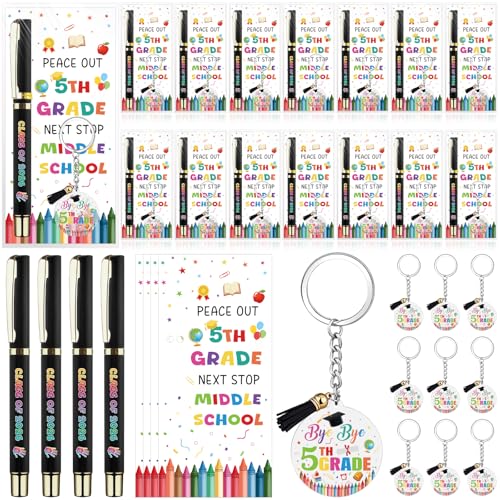 HCEWSBFD 24 Set 5th Grade Graduation Gifts Class of 2026 Gifts Bulk Ballpoint Pens Cards Acrylic Keychains with Tassel Keyring Bulk for Bye Bye 5TH Grade Hello Middle School Graduation Gift