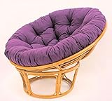 Rattan Papasan Sessel inkl. hochwertigen Polster , D 110 cm , Fb. honig , Polster violett