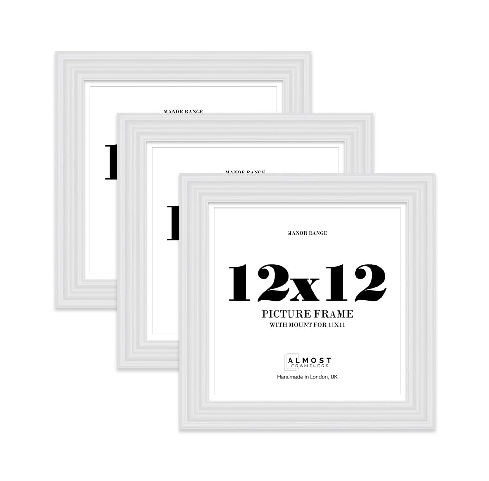 12x12" White Picture Frame - 12x12" Square Frame with 11x11" Mount for 12x12"/11x11" Pictures Vintage Style Frame for Home Décor, 3 Pack