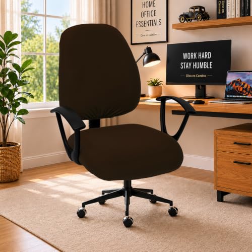 Image of DIVA EN CAMINO DEC Stretchable Desk Office Chair Seat Covers - Universal Stretch Computer Chair Slipcover - Washable Rotating Backrest Coverings & Cushion Protectors for Dogs, Cats, Pets, Brown