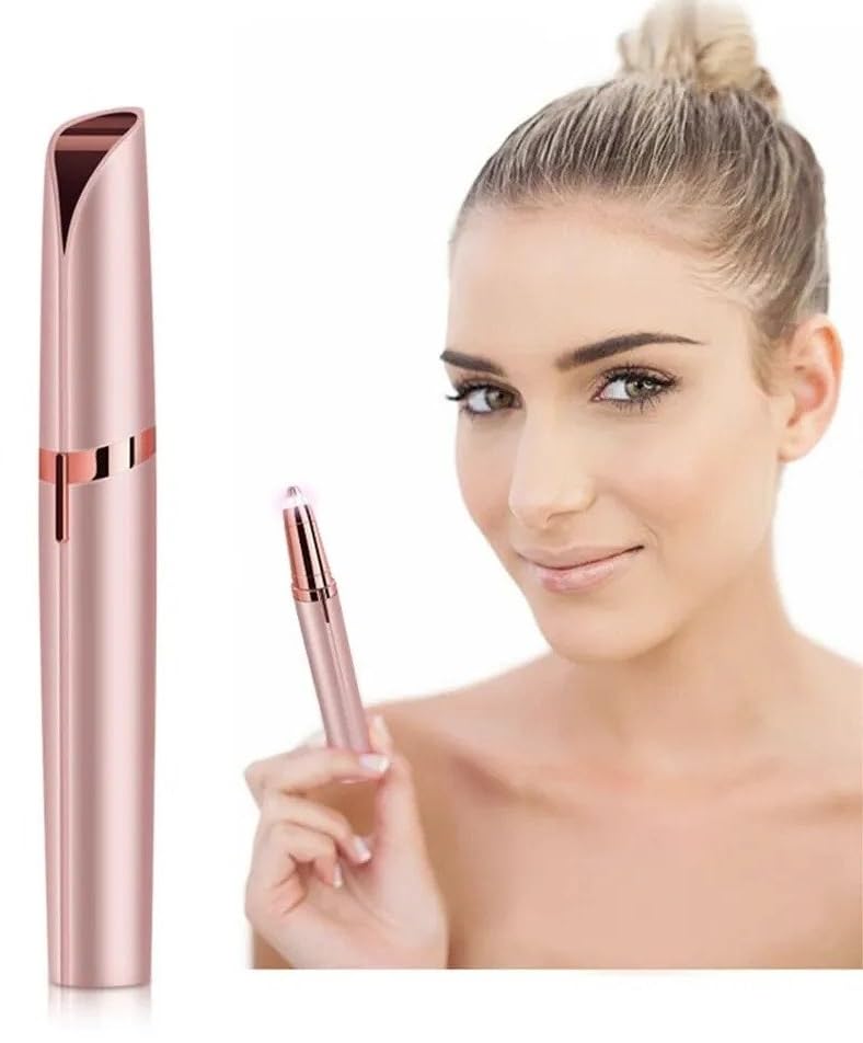 Eyebrow Hair Remover with LED Light - Rechargeable Electric Precision Eyebrow Trimmer for Women - Painless Portable Eyebrow Razor – for Lips, Nose, Finishing Touch Flawless Hair Remover (Rose Gold)