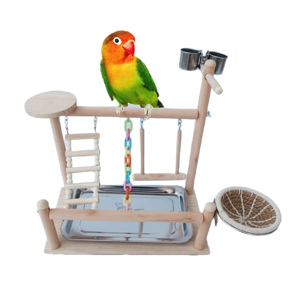 B3F7M4R9J2 Bird perch Parrot Platform Toy Bird Playground Ladder Stand Tray Feeding Cup Tabletop Swing Nest Exercise Pet Toys
