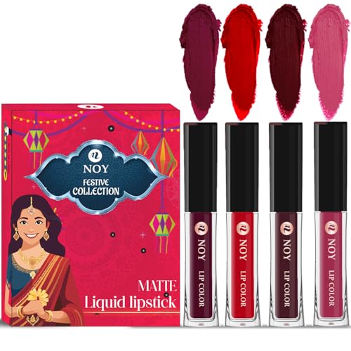 Image of Noy Festival Collection Liquid Matte Lipstick Pack 4 Wine, Red, Coffee Wine, Pruple Shades
