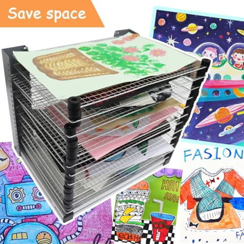 Image of INTBUYING Art Drying Rack (12 Shelves) 16 * 12 * 14 inch Desktop Placed Flip-Open Type Portable Paint Art Storage for Classrooms Art Studios