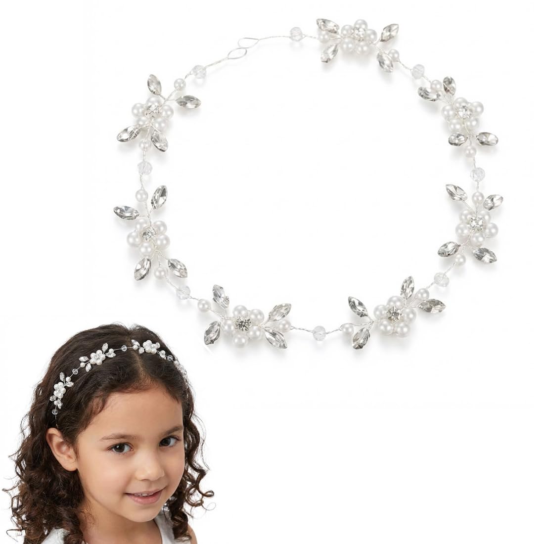 KAHZOR 1 pezzo Accessorio per capelli, coroncina comunione bambina, prima comunione bambina, coroncina prima comunione, comunione e battesimo, corona di fiori, decorazione per bambine - 1