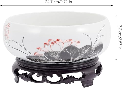 Miniatura 2 de LIFKOME Maceta grande de cerámica para suculentas con soporte de base de exhibición, diseño de pintura de tinta china, florero, pecera, maceta