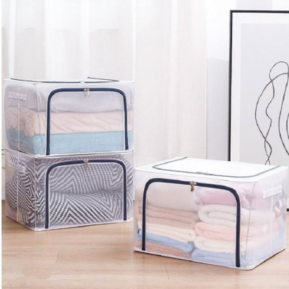 Amazon.co.jp: 衣類収納ケース 折り畳み 取っ手付き 透明 大容量