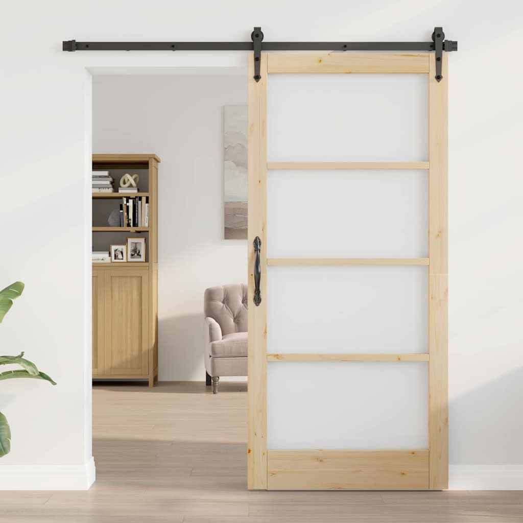 Puerta corredera 93 x 202 cm de madera maciza de pino y cristal