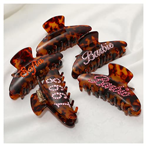 Personalized Hair Claw Clips Custom Rhinestone Name Number Banana Clips Hair Claw, French Design Barrettes Accessories For Women Girls, Cellulose Acetate Claw Hair Clips 4'' (Tortoise) #TOP3