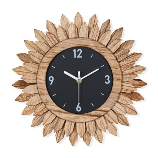 Honiway Wall Clock Battery Operated 12 in Rustic Wood Boho Sunburst Decorative Wall Clock Silent Non Ticking Farmhouse Small Wall Clocks for Living Room Kitchen Bathroom Bedroom Decor (Rustic Brown)