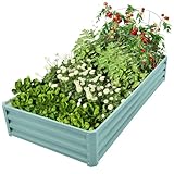 Teodute Huerto en Casa Kit de Cultivo, 180x90x30cm Galvanizado Huerto Urbano Terraza Galvanizado con Varilla Soporte, para Cultivar Plantas Verduras Flores y Hierbas (Rectangular + Verde Menta)