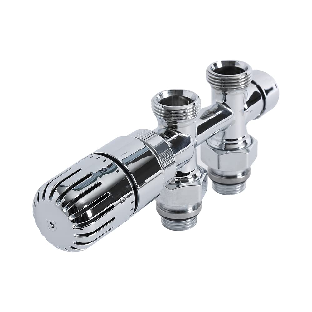 Milano Chrome Straight Thermostatic H Block Heated Towel Rail Radiator Valves 15mm Eurocone Adapter