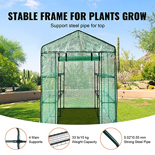 Vevor Walk-In Green House, 4.6 X 4.6 X 6.6 Ft Greenhouse With Shelves, High Strength Pe Cover With A Door And Steel Frame, Set Up In Minutes, Suitable For Planting And Storage #TOP2
